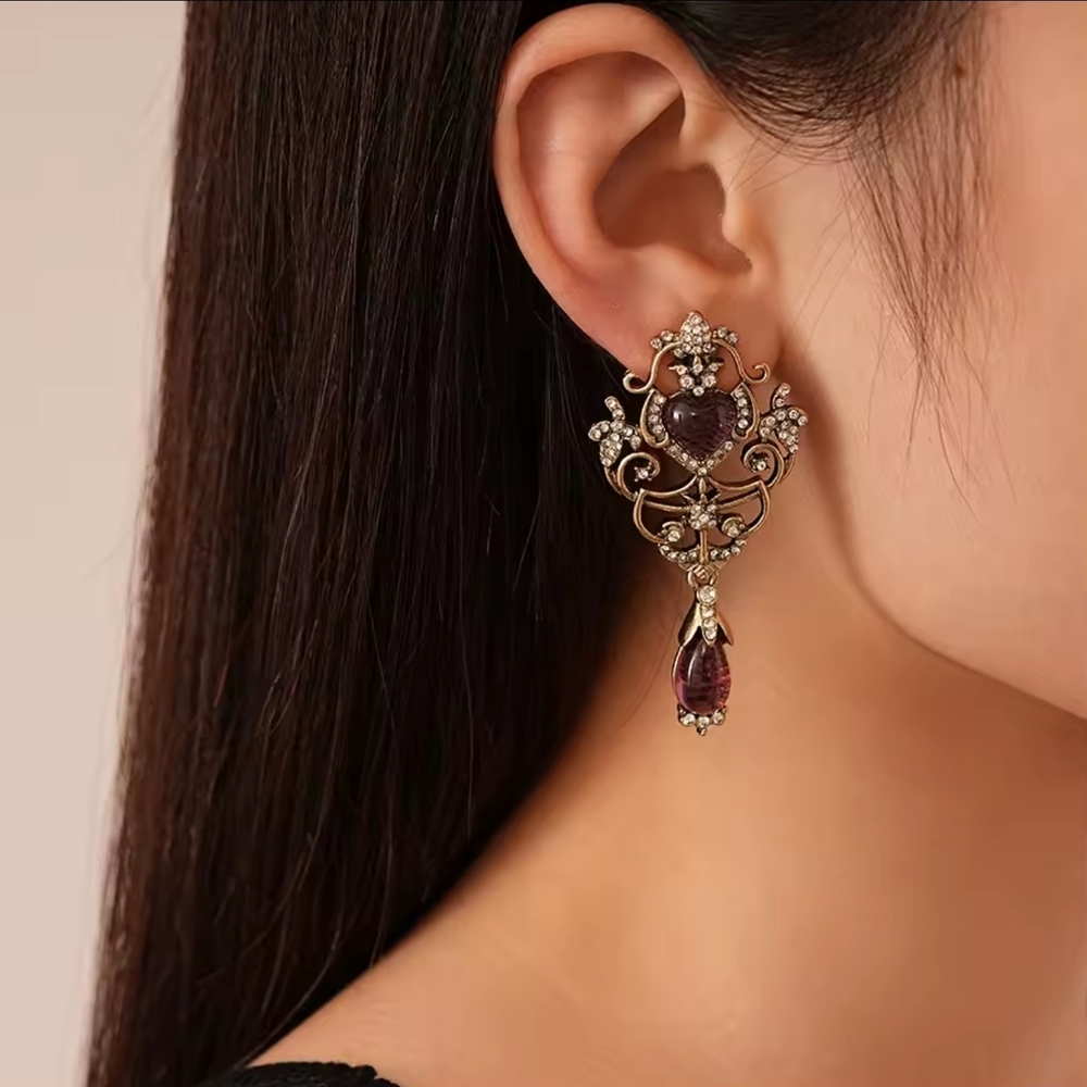 Gold and Purple Ornate Earrings - Picture 10 of 10
